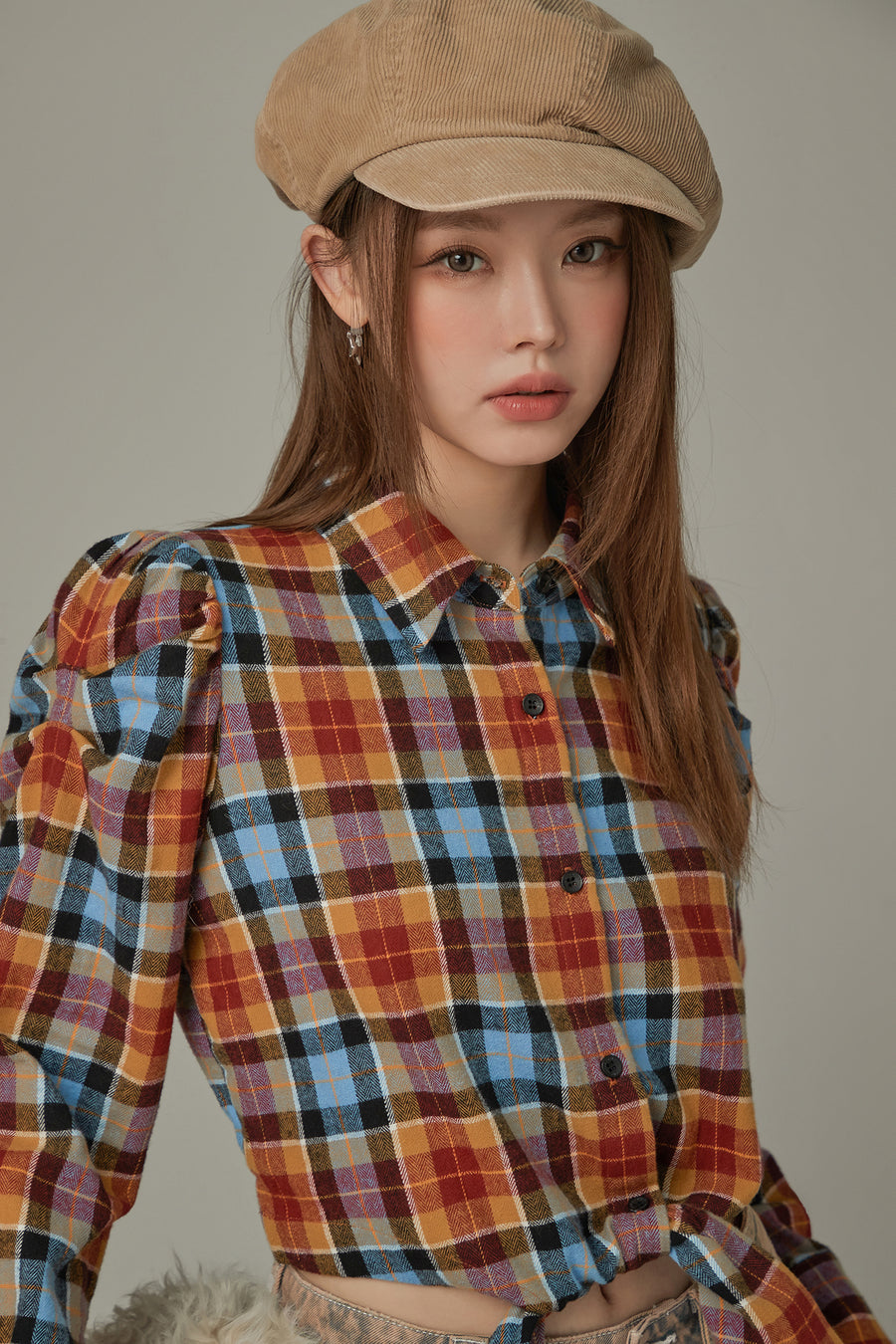 CHUU Check Front Tie Shirt