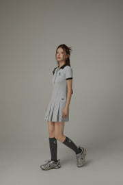 Polo Neck Pleated Short Sleeve Dress