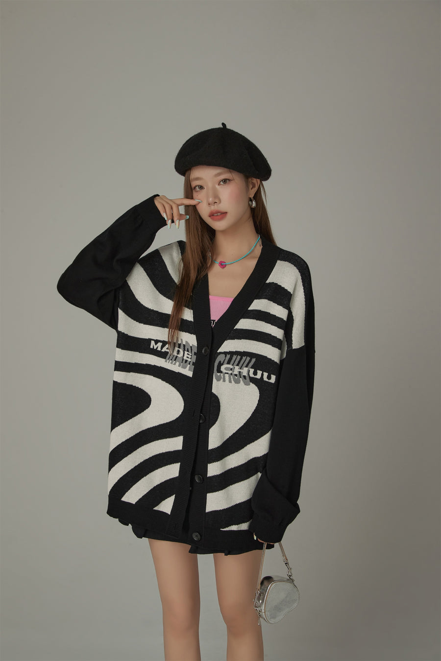 CHUU Color Matching Pattern Loose Fit Cardigan