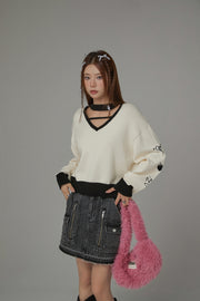 Color Combination Striped Icon Knit Top