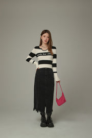 Slit Fringed Hem Long Skirt