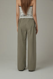 Color Matching Folded Waist Collar String Pants