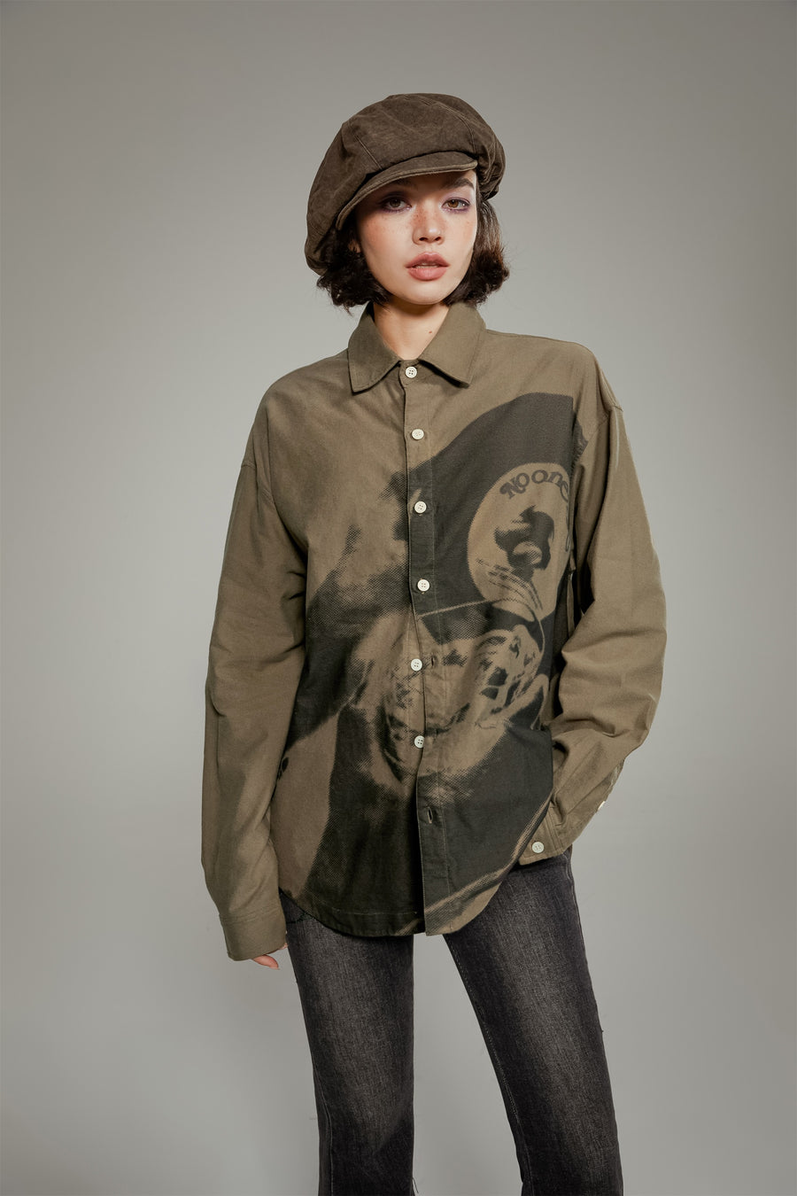 CHUU Vintage Vinyl Print Cotton Boxy Shirt