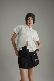 Cotton Embroidered Boxy Short Sleeve Crop Shirt