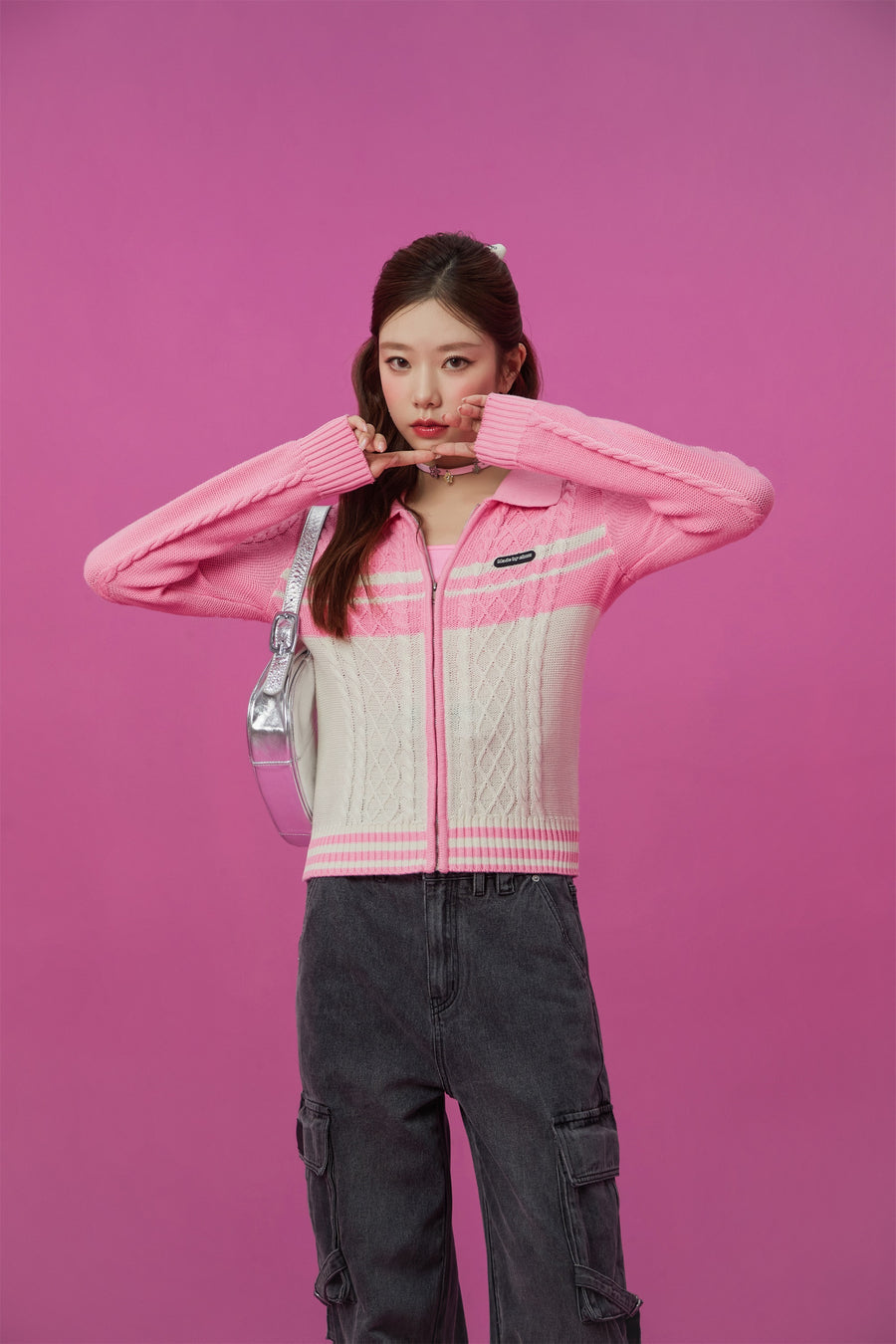 CHUU Color Matching Zip-Up Cardigan