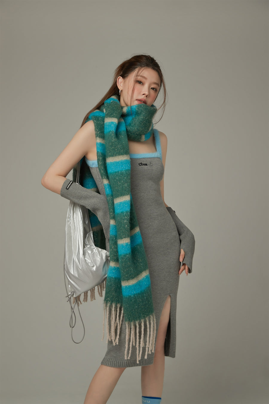 CHUU Striped Fringe Muffler