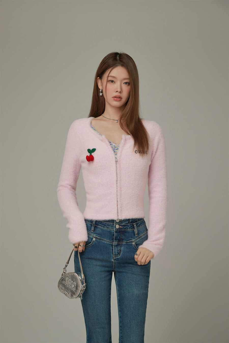 CHUU Logo Cherry Knit Cardigan