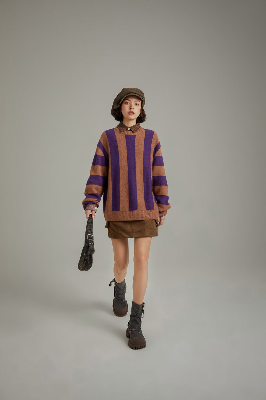 CHUU Vintage Color Scheme Stripe Knit Sweater