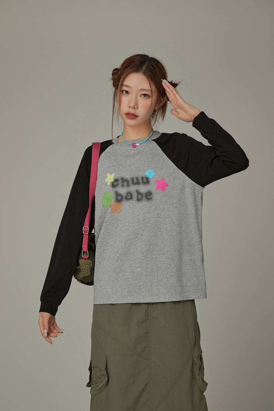 CHUU Logo Flowers Raglan Color T-Shirt