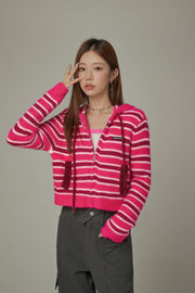 Striped Hooded Basic Zip-Up