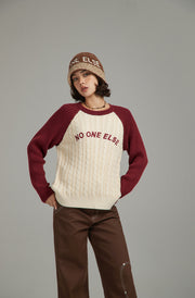 Logo Raglan Color Combination Knit Sweater