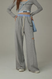 Slit Color Wide Sporty Casual Pants