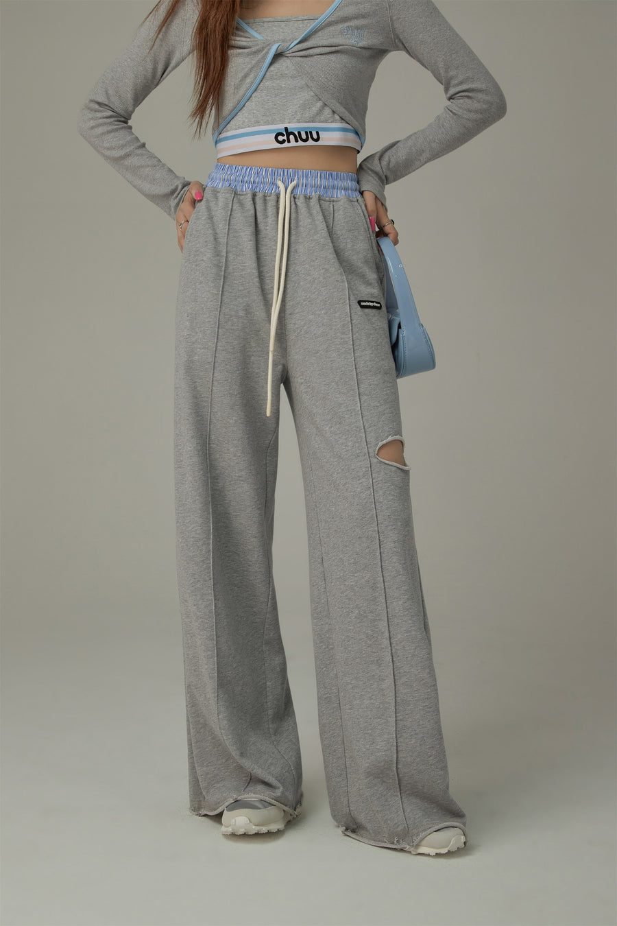 CHUU Slit Color Wide Sporty Casual Pants