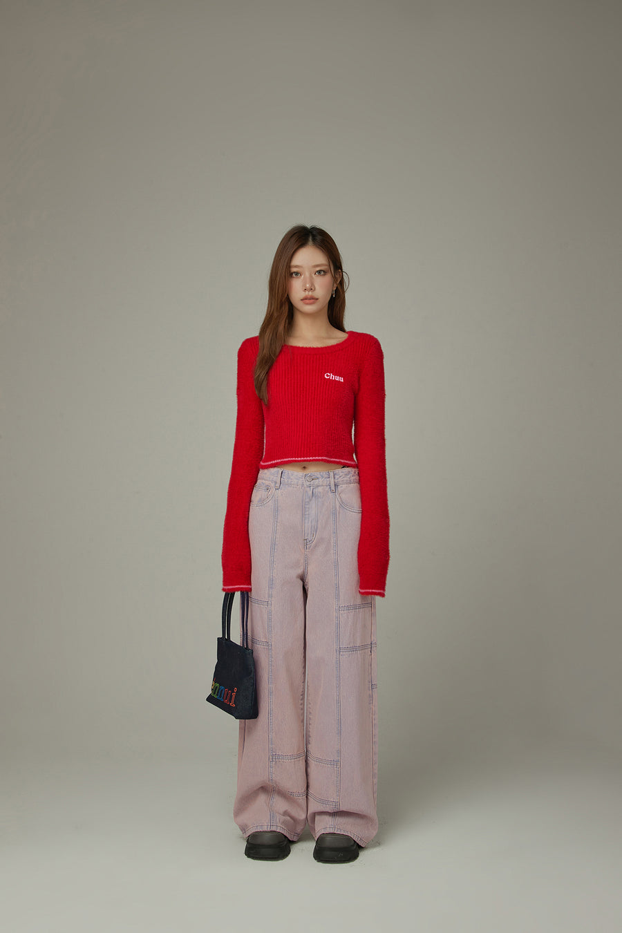 CHUU Slit Sleeves Button Crop Knit Sweater