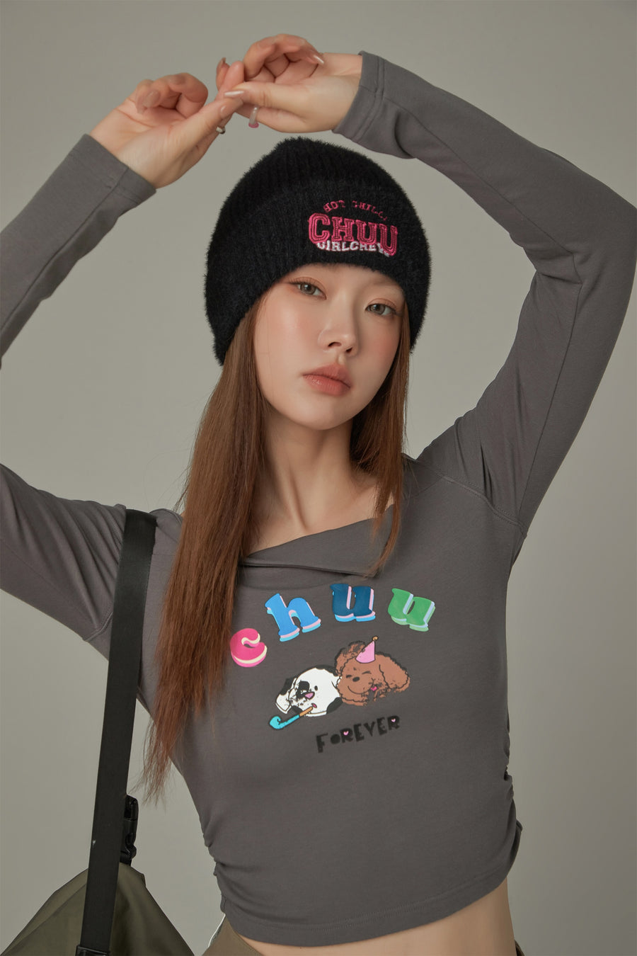 CHUU Logo Puppy Shirring Color T-Shirt