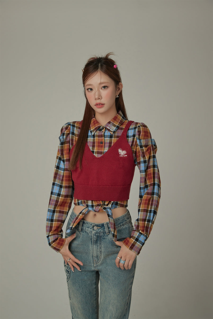 CHUU Heart Bustier Knit Top