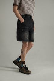 Black Denim Baggy Bermuda Shorts