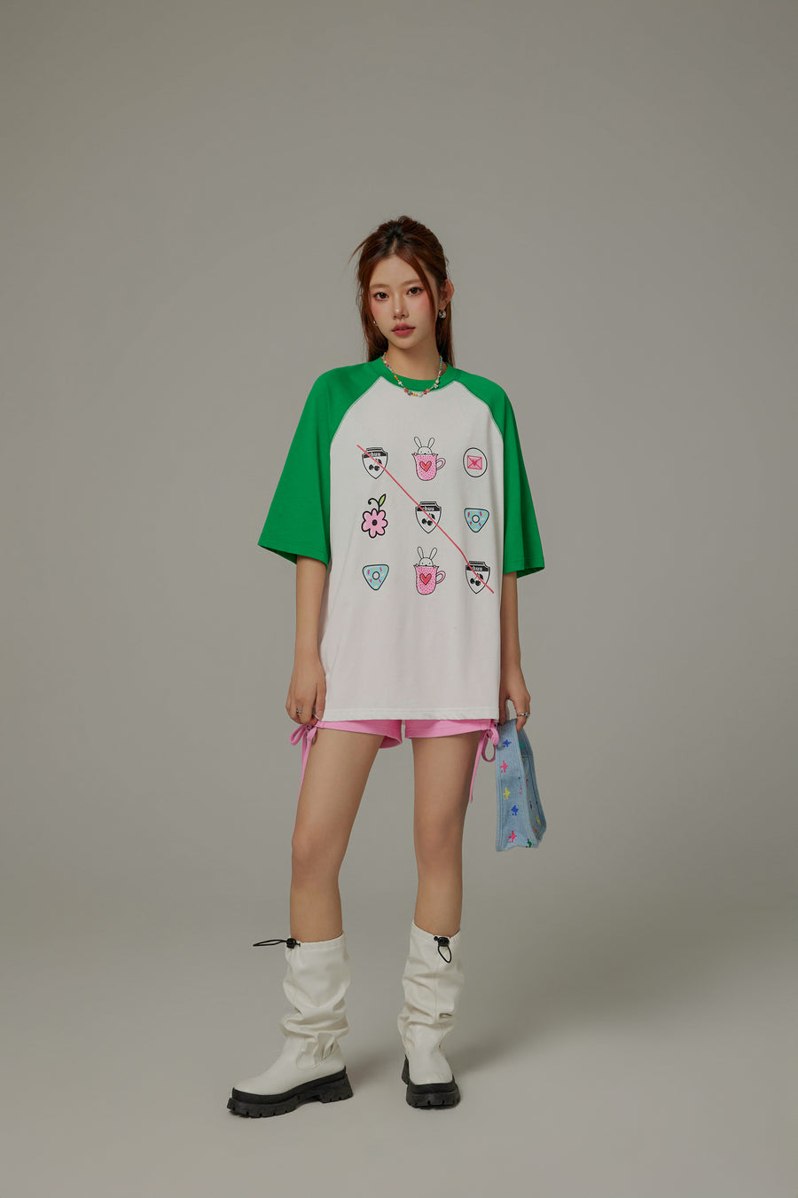 CHUU Chuu Cute Printed Icons Raglan Loose-Fitting T-Shirt