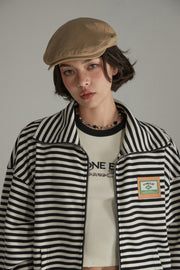 High Neck Striped Classic Zip-Up Jacket