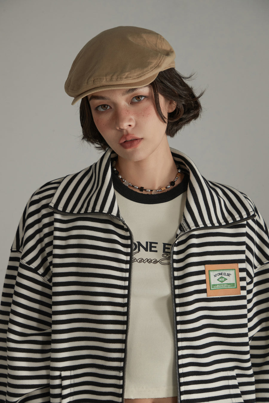 CHUU High Neck Striped Classic Zip-Up Jacket