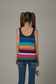 Logo Rainbow Knit Sleeveless U-Neck Top