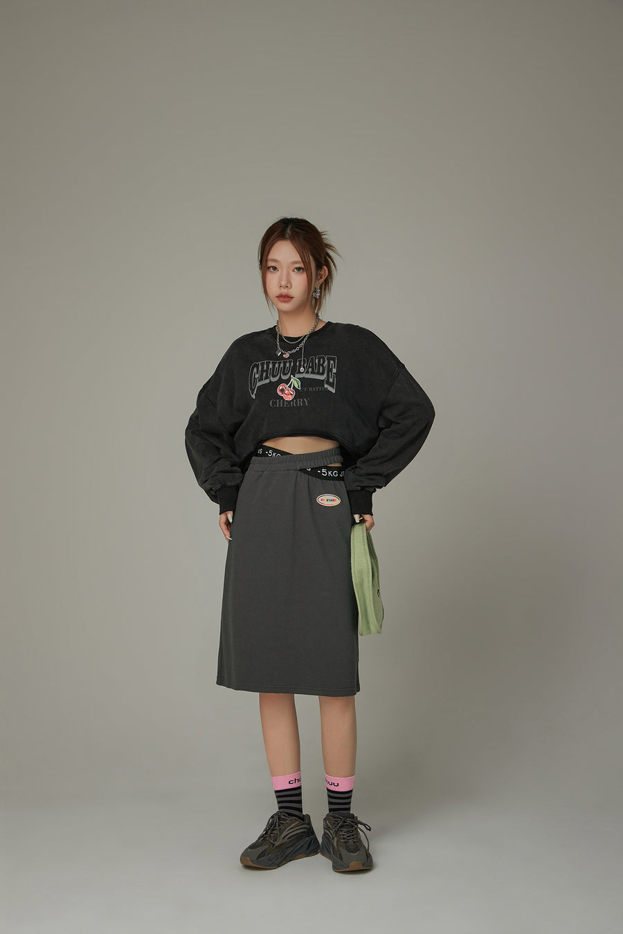 CHUU High Waist Slit Basic Skirt