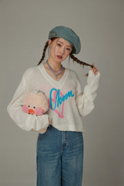 Logo Heart V-Neck Knit Sweater