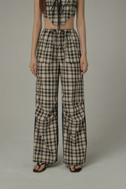 Checked Cargo Contrasting Color Casual Pants