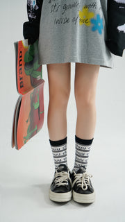 Color Logo Stripe Pattern High Socks