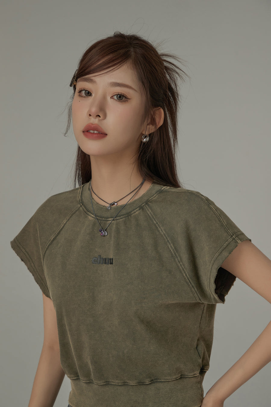 CHUU Vintage Washed Raglan Short Sleeve Top