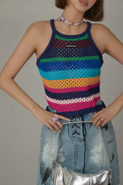 Rainbow Knit Side Slit Sleeveless Top