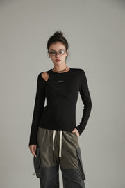 Layered Open Shoulder Simple T-Shirt