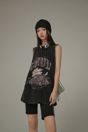 Vintage Oversized Chuu Printed Car Sleeveless T-Shirt