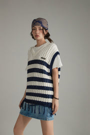 V Neck Color Contrast Stripe Knit Sweater Vest