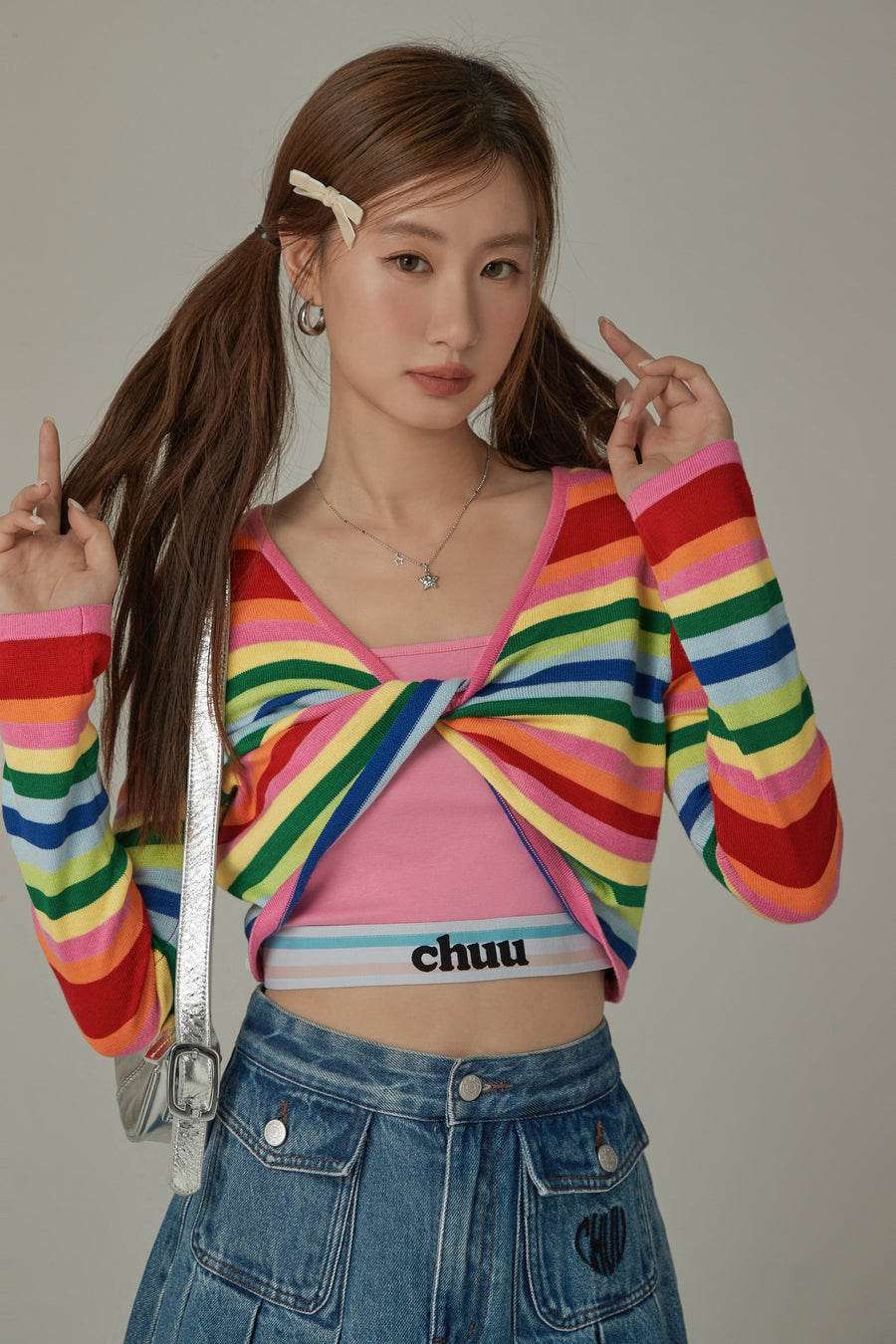 CHUU Front Twist Maxi Crop Knit Sweater