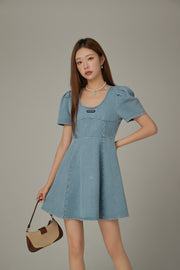 Puff Sleeve Denim Mini Dress