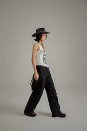 Logo High Waist Drawstring Casual Pants