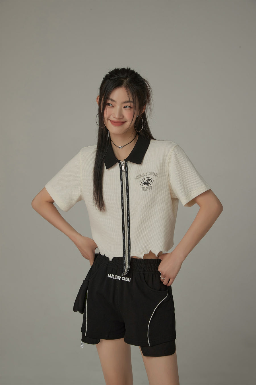 CHUU Color Matching Collar Zip-Up Top