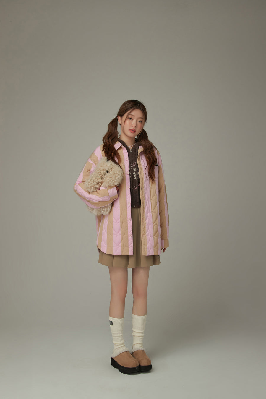 CHUU Striped Heart Quilted Jacket