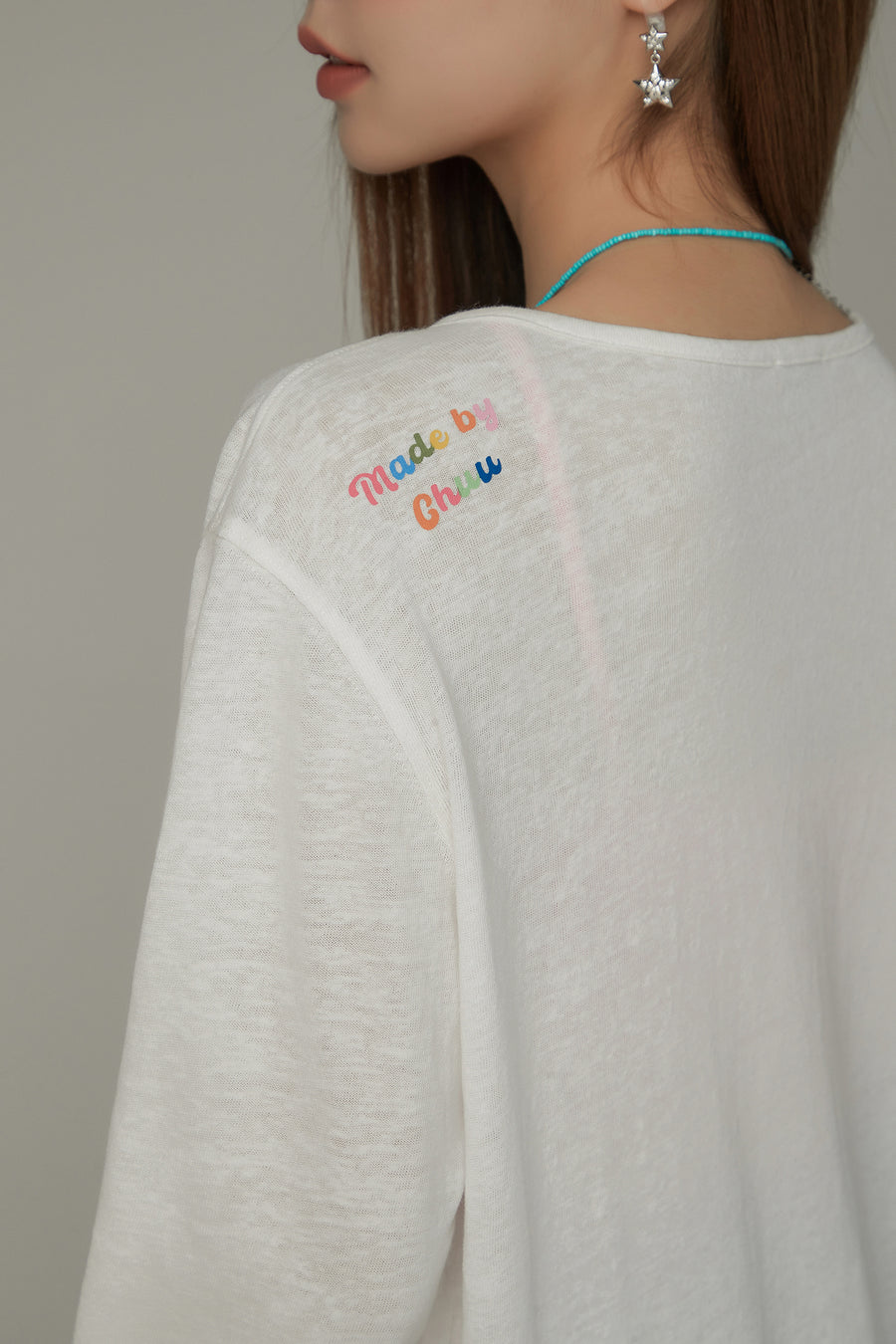 CHUU Button Side Shirring Basic T-Shirt