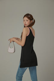 Slit Color Open Shoulder Sleeveless Top