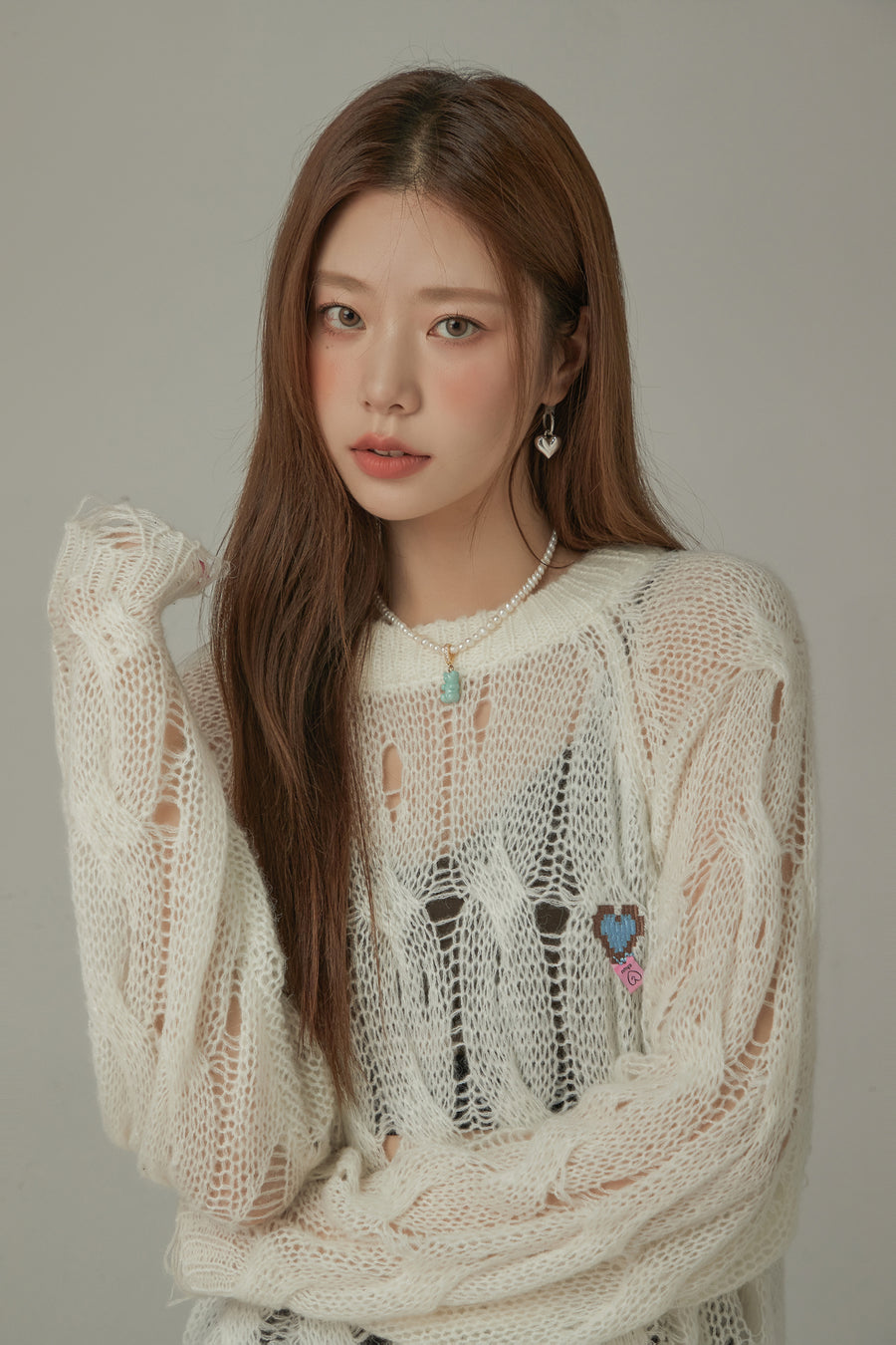 CHUU Color Distressed Knit Loosefit Sweater