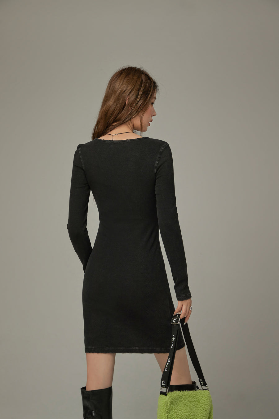CHUU Knit String Layered Dress
