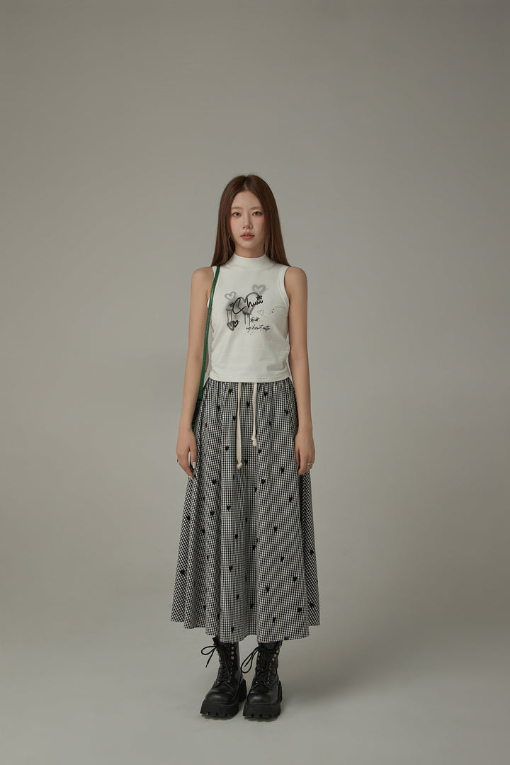 String Heart Check Long Skirt