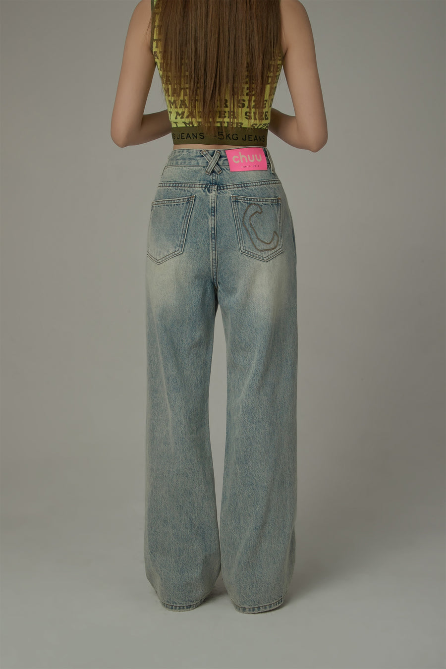 CHUU Cotton Distressed Denim Straight Leg Jeans