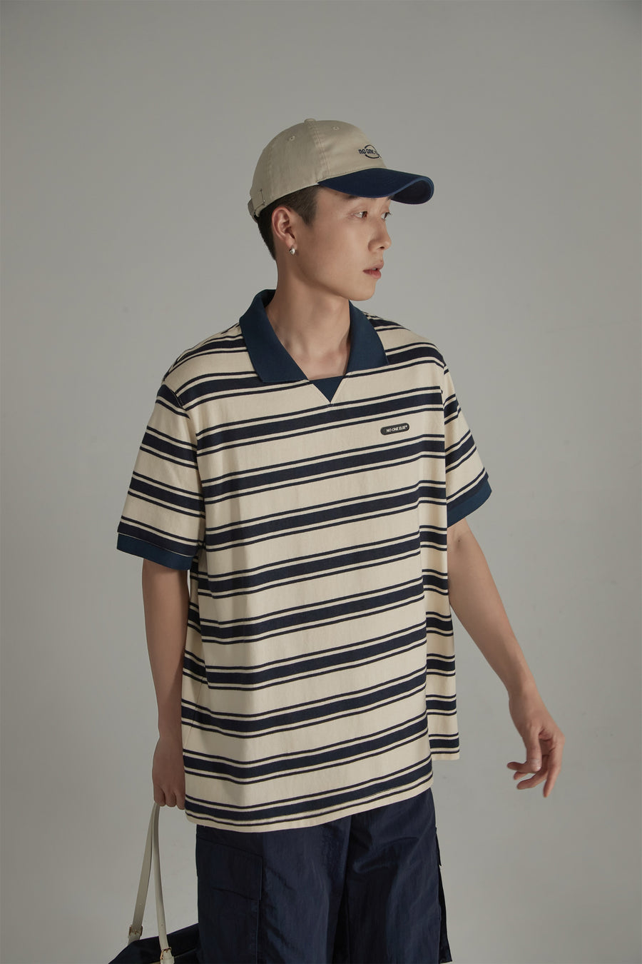 CHUU Retro Collar Stripe Short Sleeve T-Shirt