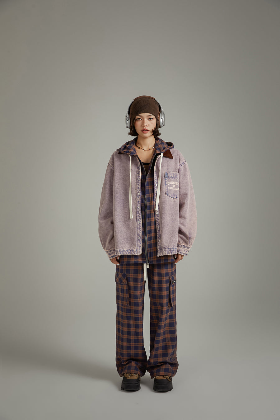 CHUU Check Hooded Zip-Up