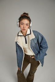 Fluffy Collar Denim Jacket