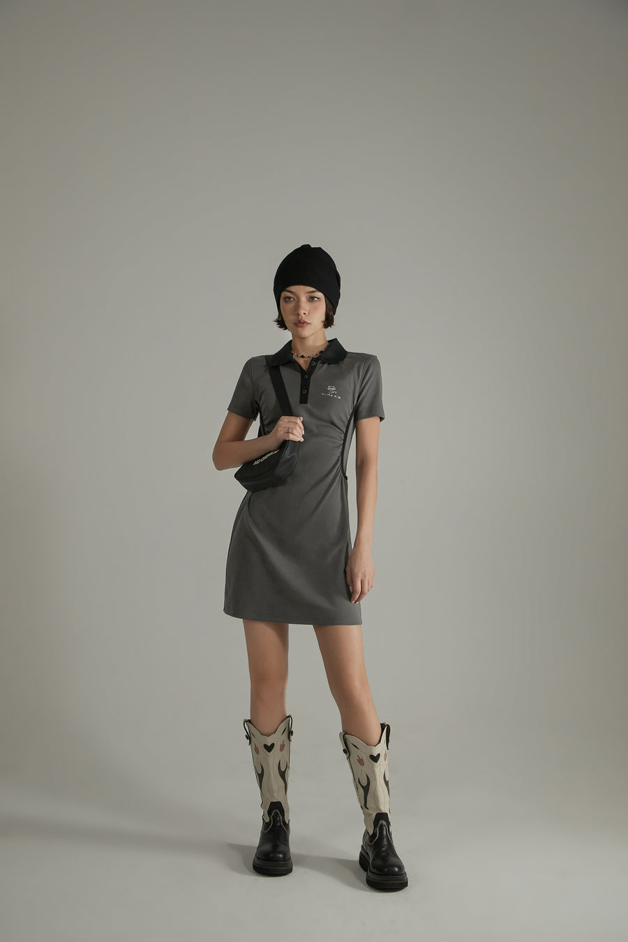 CHUU Polo Collar Short Sleeve A-Line Dress