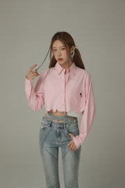 Color Crop Jagged Hem Shirt